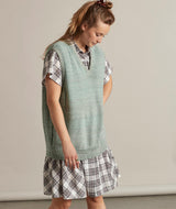 15007 | LOVE LOREENA KNITTED VEST | DUSTY GREEN MULTI