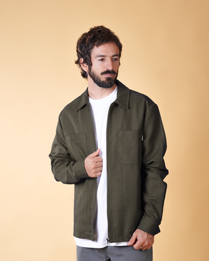 HERRINGBONE ZIP MEN'S OVERSHIRT