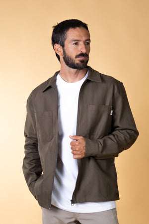 HERRINGBONE ZIP MEN'S OVERSHIRT