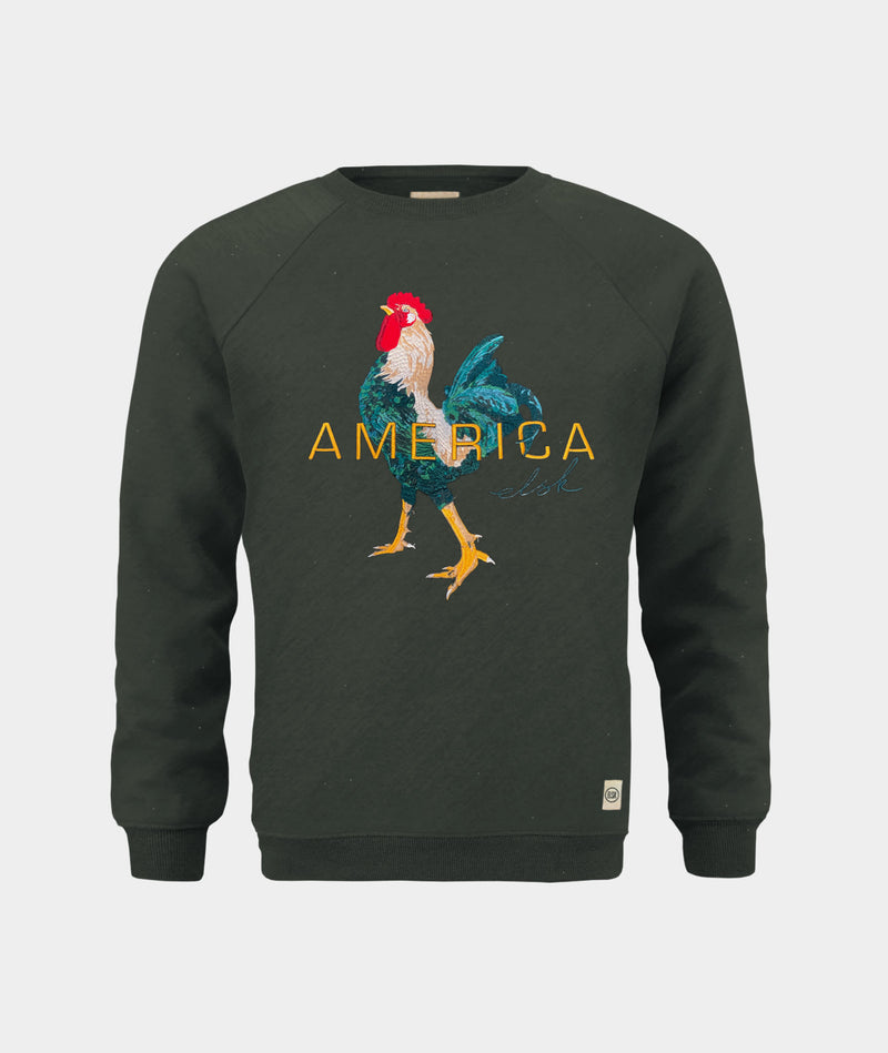 1407 | ELSK® LE COQ AMERICA EMB MEN'S SWEATSHIRT | DARK GREEN